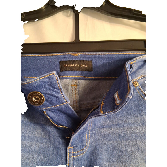 Ladies Celebrity Gold Stretch Blue Denim Jeans Shorts Sz 8 Inseam 4.5" Rise 10" - Picture 4 of 8